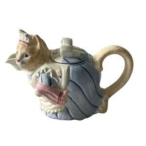 Vintage Takahashi San Francisco Hand Painted Cat‎ Ceramic Teapot With Lid